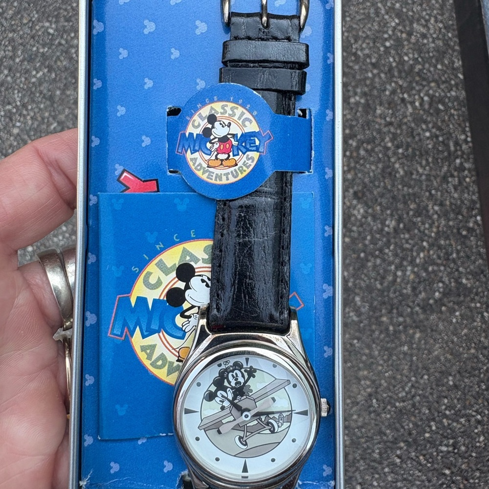 Classic Mickey Mouse Black Leather Watch